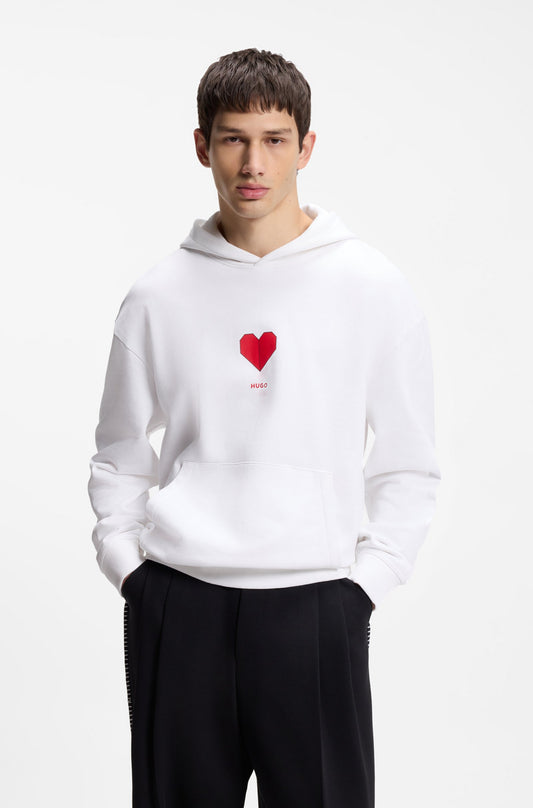 Sweat à capuche unisexe en molleton de coton avec motif cœur en origami