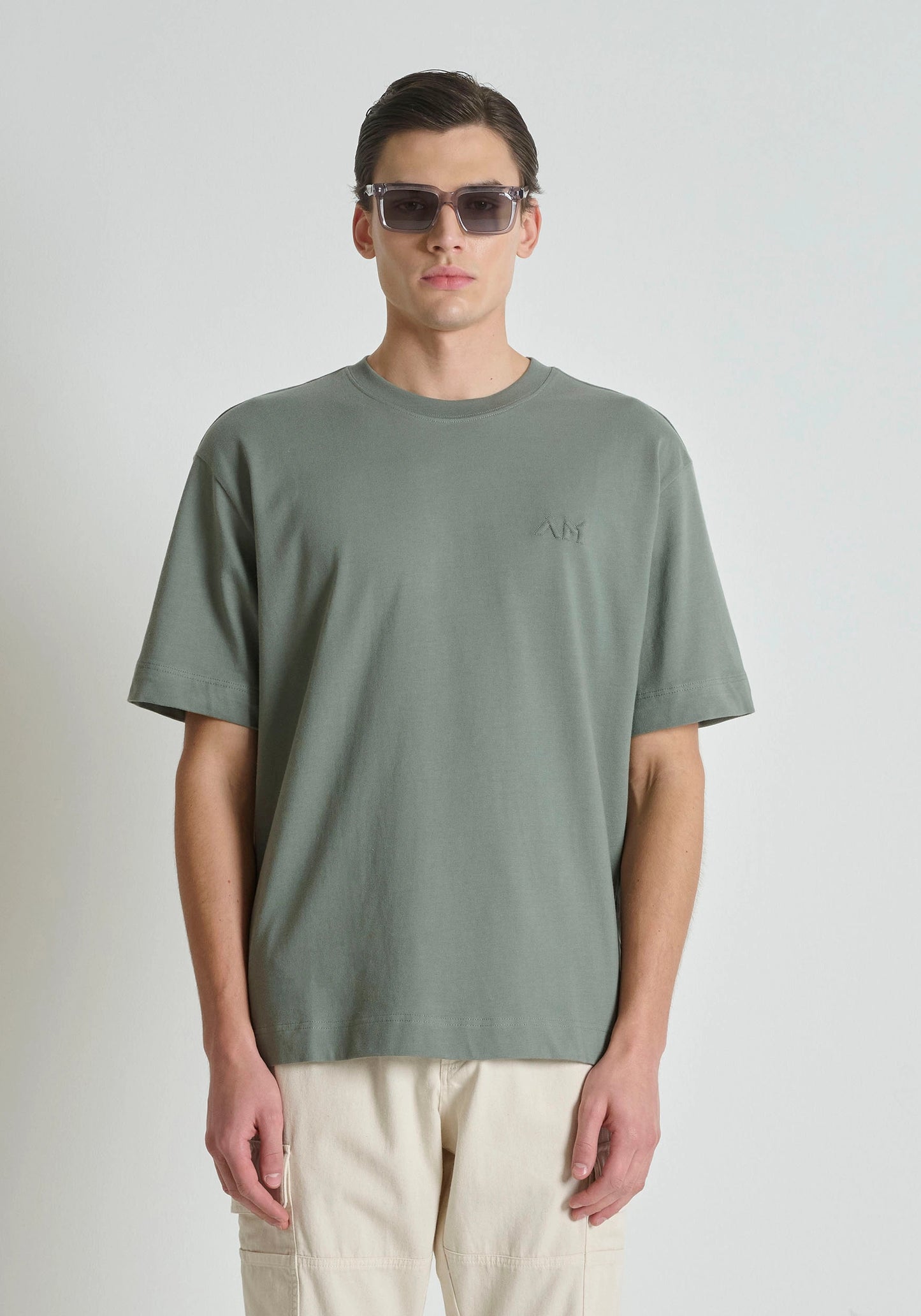 BOXY FIT COTTON JERSEY CREW NECK T-SHIRT WITH EMBROIDERED LOGO