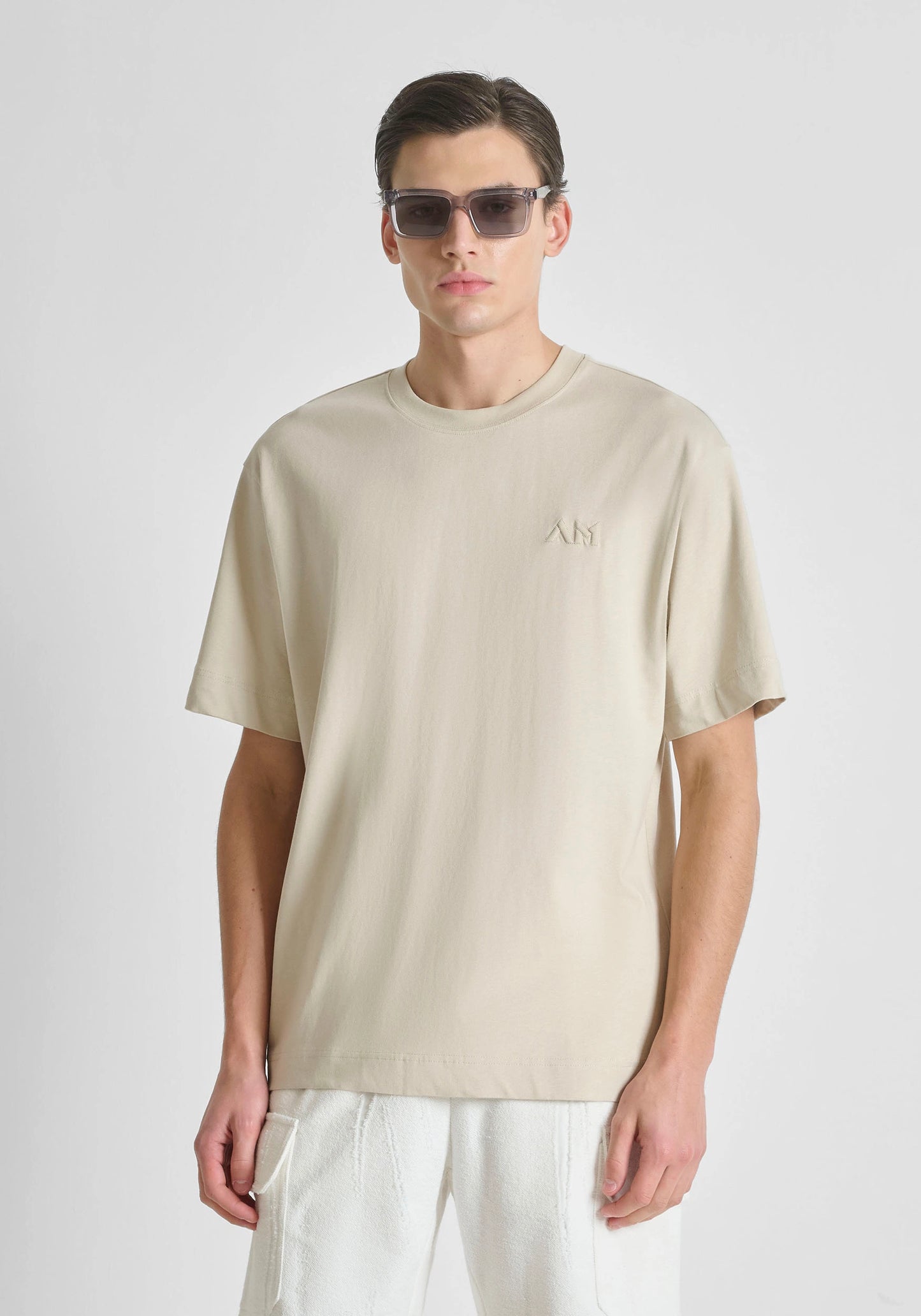 BOXY FIT COTTON JERSEY CREW NECK T-SHIRT WITH EMBROIDERED LOGO