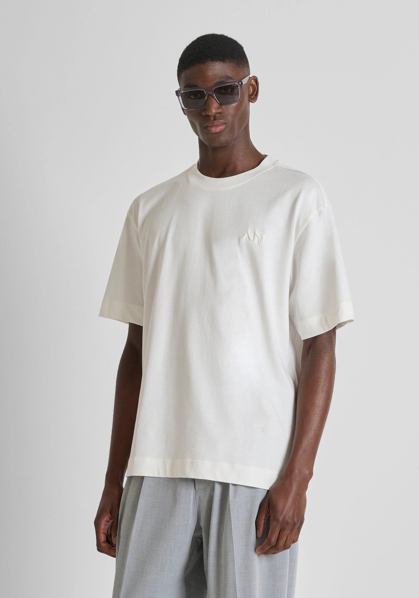 BOXY FIT COTTON JERSEY CREW NECK T-SHIRT WITH EMBROIDERED LOGO