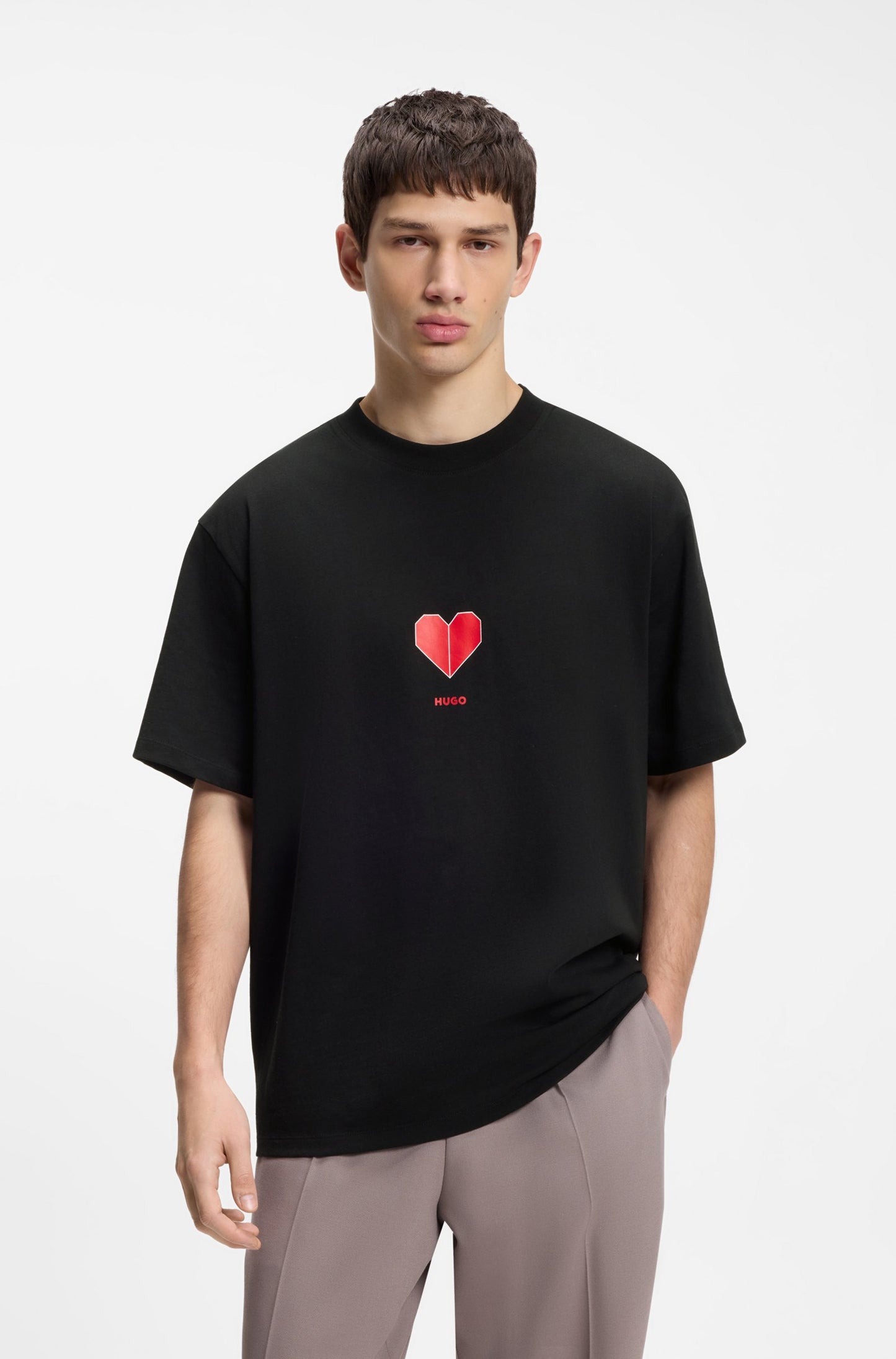 T-shirt en jersey unisexe de coton à imprimé cœur origami