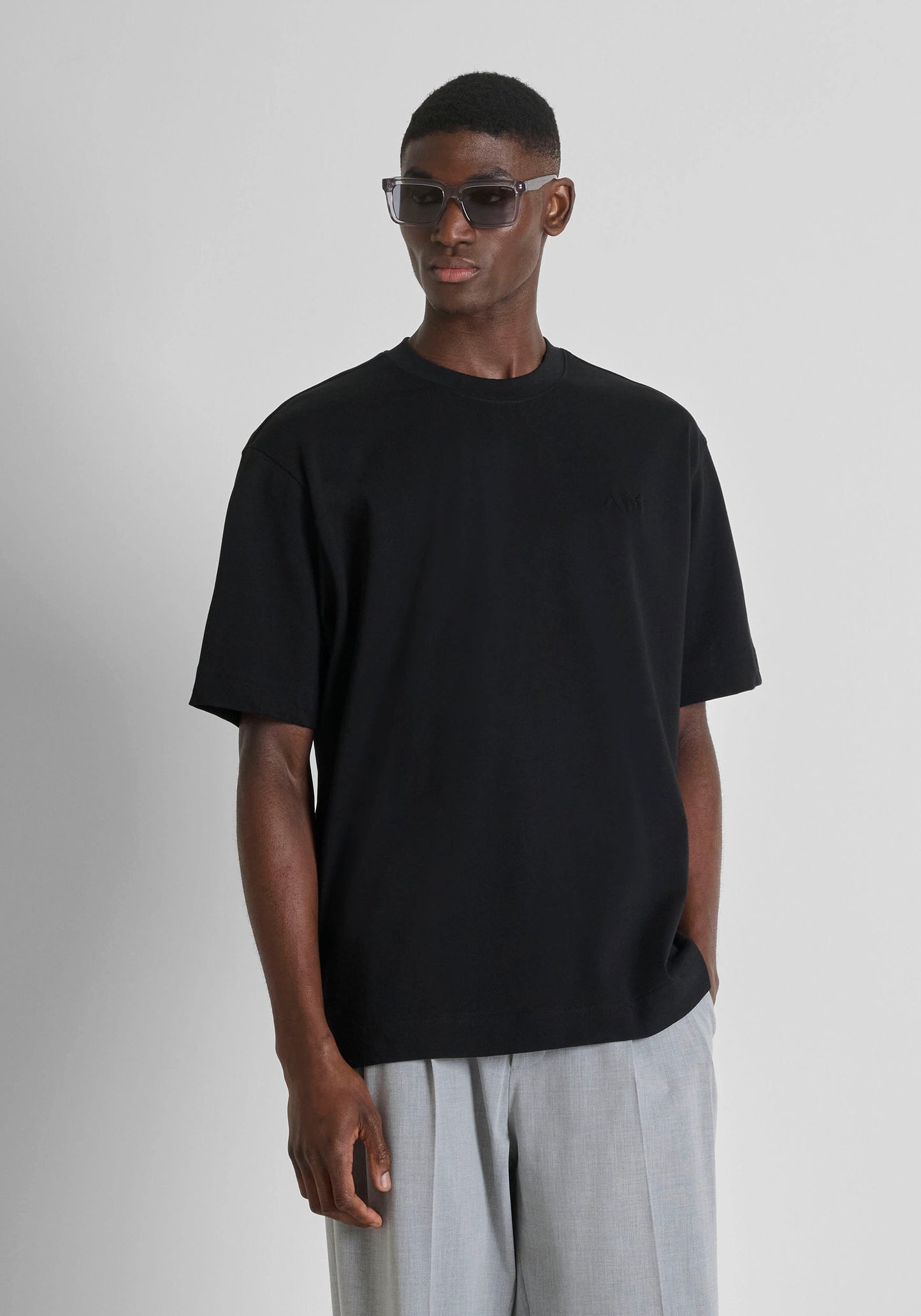 BOXY FIT COTTON JERSEY CREW NECK T-SHIRT WITH EMBROIDERED LOGO